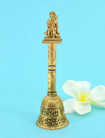 Traditional "Jai Shree Ram and Hanuman JI" Brass Antique Gold Plated BELL(Pooja Ghantee)