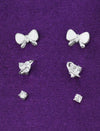 Butterfly and Heart Shape CZ Brass Silver Plated Set Of 3 Combo Stud Earring
