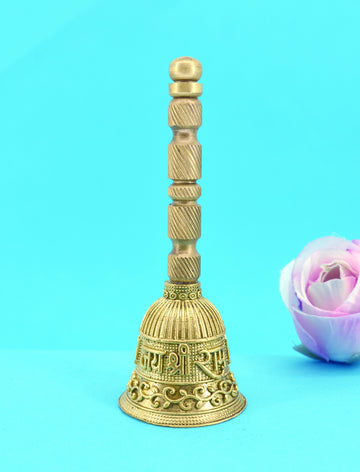 Traditional "Jai Shree Ram" Brass Antique Gold Plated BELL(Pooja Ghantee)