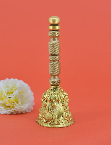Traditional "Kalash Design" Brass Antique Gold Plated BELL(Pooja Ghantee)