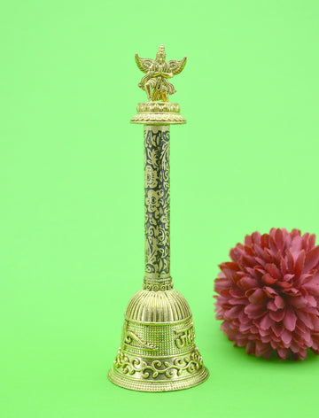 Traditional "God Garuda and Shree Shyam" Brass Antique Gold Plated BELL(Pooja Ghantee)