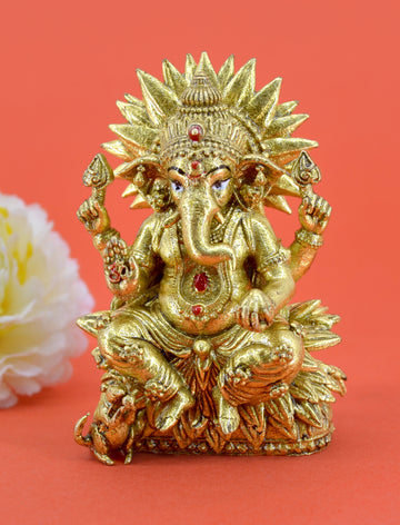 Traditional God Ganesha Design Brass Antique Gold Plated Idol(Murti)