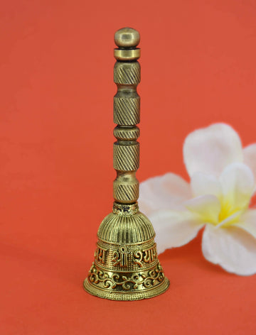 Traditional "Jai Shree Shyam" Brass Antique Gold Plated BELL(Pooja Ghantee)