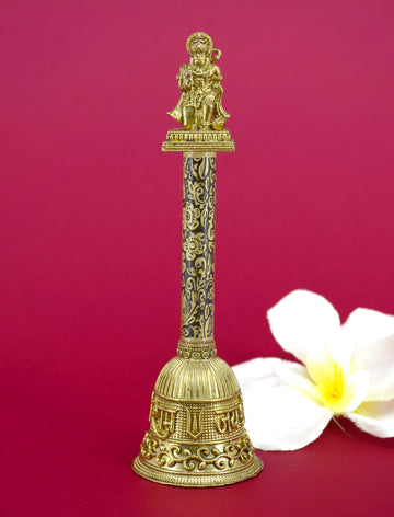 Traditional "Jai Shree Ram and Hanuman JI" Brass Antique Gold Plated BELL(Pooja Ghantee)