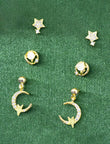 Star and Universal Design CZ Brass Gold Plated Set Of 3 Combo Stud Earring | Saloni Fashion Jewellery, Mumbai