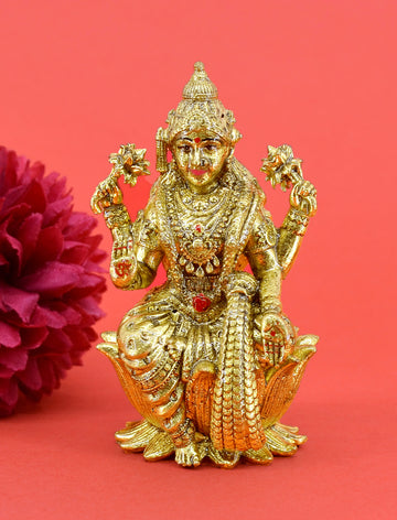 Traditional Devi Laxmi Design Brass Antique Gold Plated Idol(Murti)