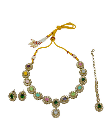 Lavish Round and Oval Shape Antique Gold Plated Multi Uncut Kundan Stone Choker Necklace | Saloni Fashion Jewellery, Mumbai
