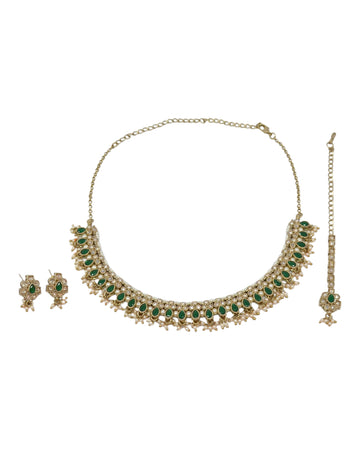 Glamorous Pear Shape Pearl Guchha Antique Gold Plated Green Uncut Kundan Stone Choker | Saloni Fashion Jewellery, Mumbai