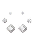 Square Shape Brass Silver Plated Set Of 3 Combo Stud Earring - close-up detail | Saloni Fashion Jewellery, Mumbai