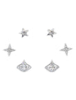 Star Design Brass Silver Plated Set Of 3 Combo Stud Earring - close-up detail | Saloni Fashion Jewellery, Mumbai