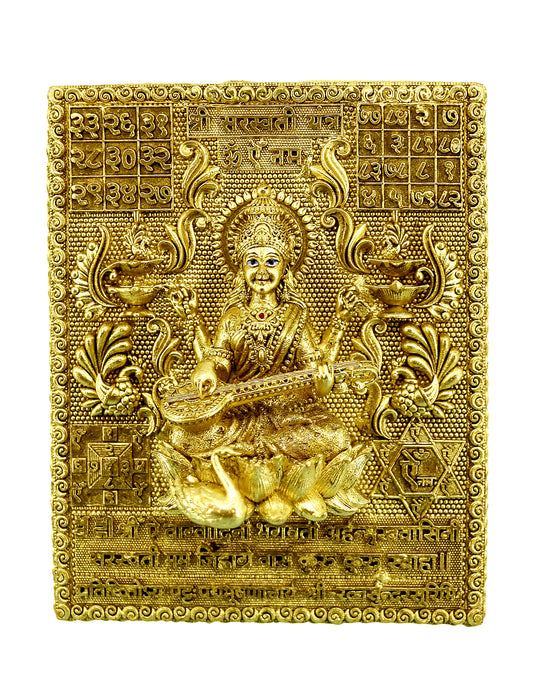 Traditional Devi Sarswati Design Brass Antique Gold Plated Idol(Murti)