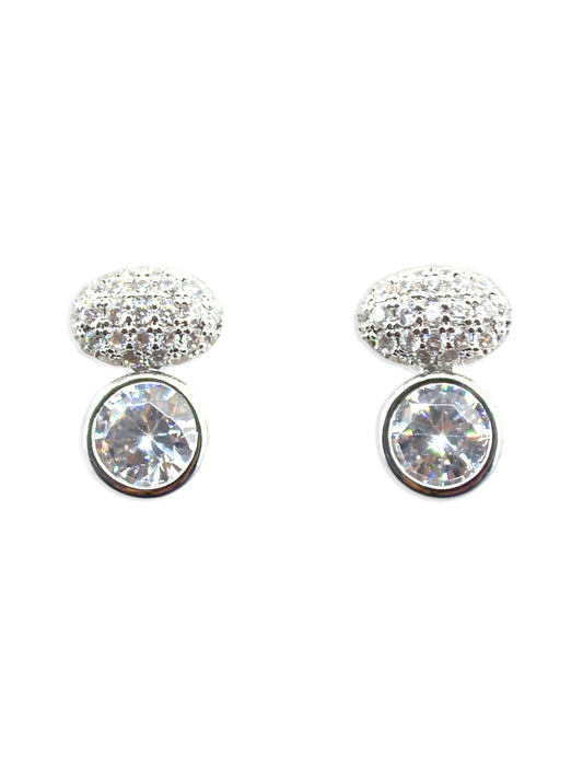 Classy Round Shape Kundan Stone Brass Silver Plated Stud Earring