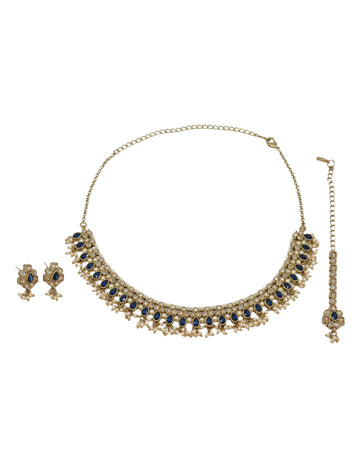 Lavish Pear Shape Pearl Guchha Antique Gold Plated Blue Uncut Kundan Stone Choker | Saloni Fashion Jewellery, Mumbai