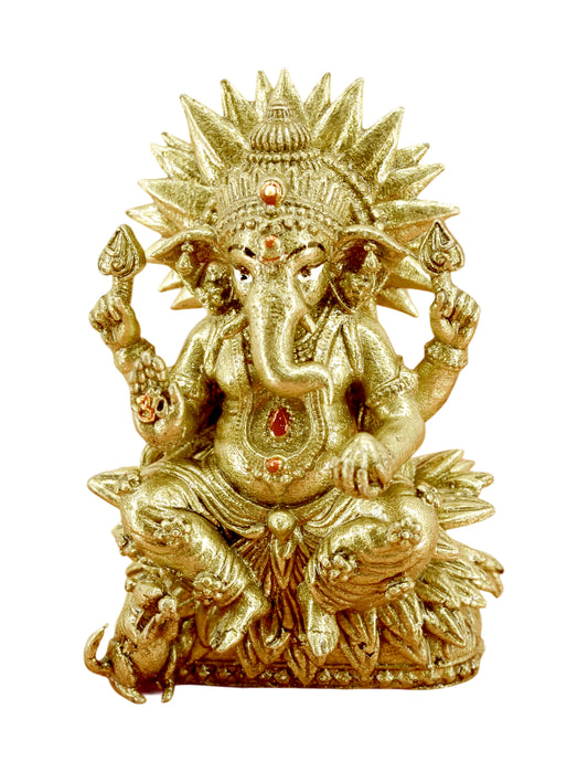Traditional God Ganesha Design Brass Antique Gold Plated Idol(Murti)