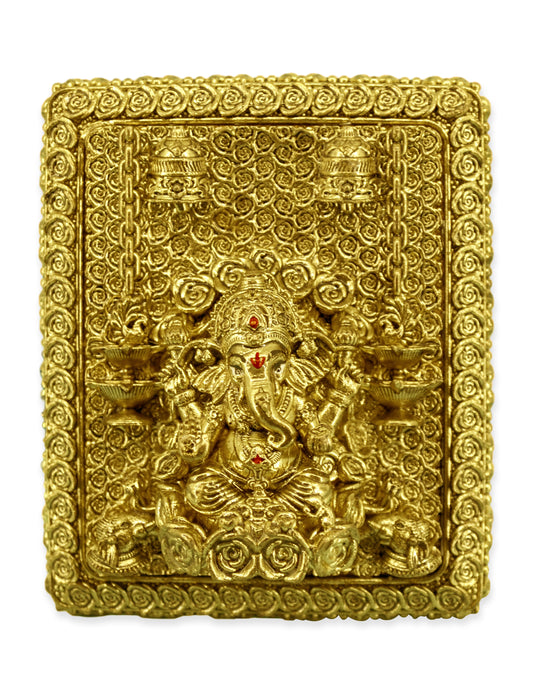 Good-looking God Ganesha Design Brass Antique Gold Plated Idol(Murti)