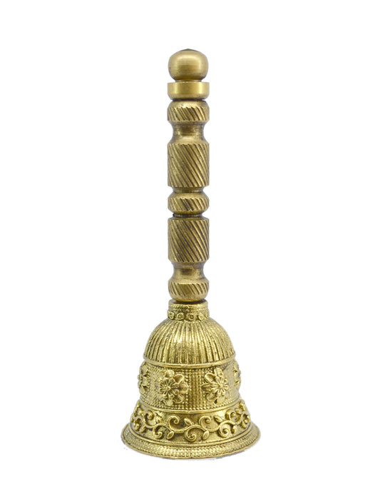 Traditional Flower Design Brass Antique Gold Plated BELL(Pooja Ghantee)