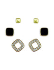 Square Shape Brass Gold Plated Set Of 3 Combo Stud Earring - close-up detail | Saloni Fashion Jewellery, Mumbai