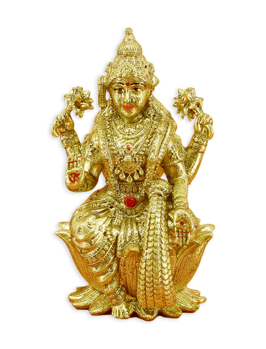 Traditional Devi Laxmi Design Brass Antique Gold Plated Idol(Murti)