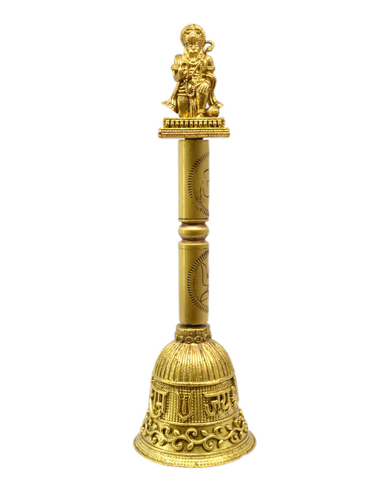 Traditional "Jai Shree Ram and Hanuman JI" Brass Antique Gold Plated BELL(Pooja Ghantee)