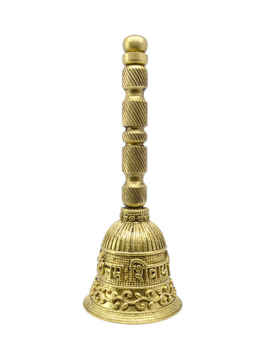 Traditional "OM NAMAH SHIVAY" Brass Antique Gold Plated BELL(Pooja Ghantee)