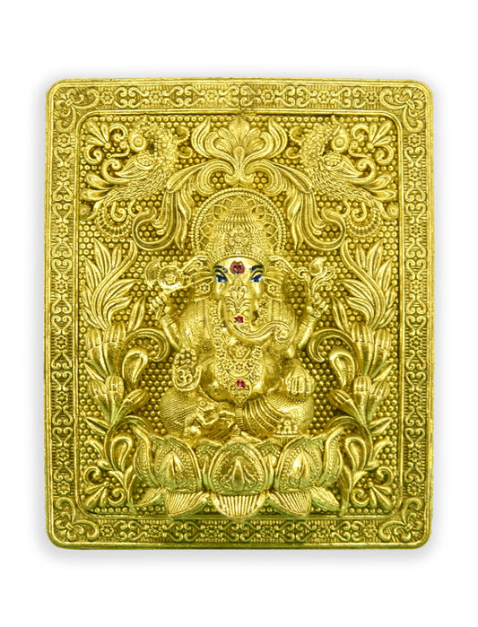 Good-looking God Ganesha Design Brass Antique Gold Plated Idol(Murti)