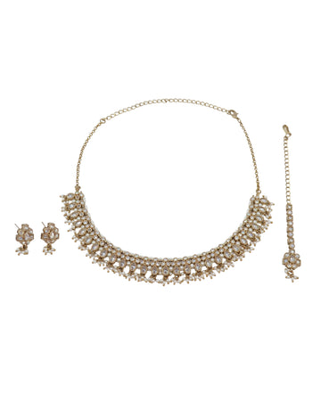 Glorious Pear Shape Pearl Guchha Antique Gold Plated White Uncut Kundan Stone Choker | Saloni Fashion Jewellery, Mumbai