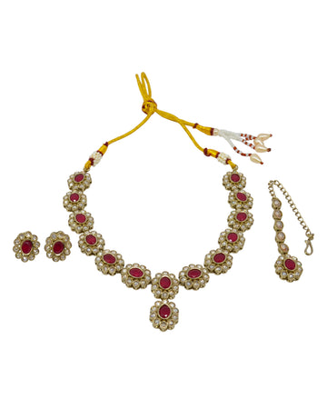 Marvellous Round and Oval Shape Antique Gold Plated Red Uncut Kundan Stone Choker | Saloni Fashion Jewellery, Mumbai