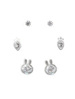 Carrot and Rabbit Shape CZ Brass Silver Plated Set Of 3 Combo - close-up detail | Saloni Fashion Jewellery, Mumbai