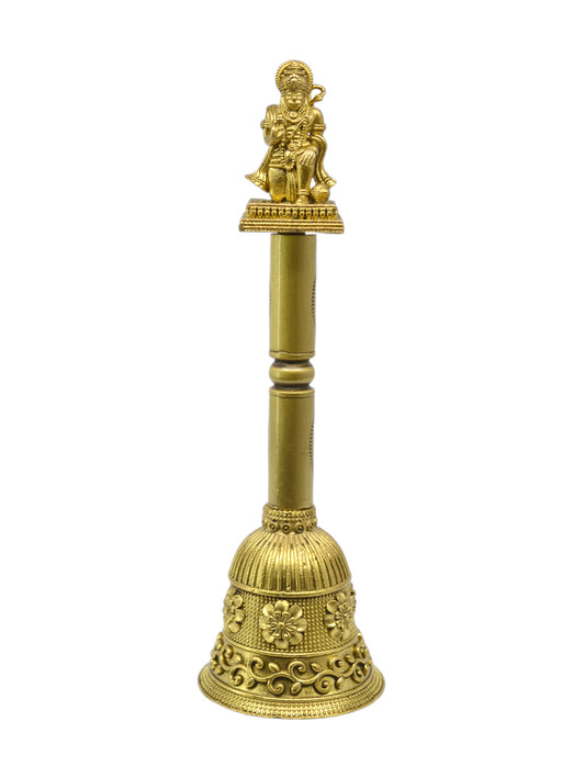Traditional "Hanuman JI" Brass Antique Gold Plated BELL(Pooja Ghantee)
