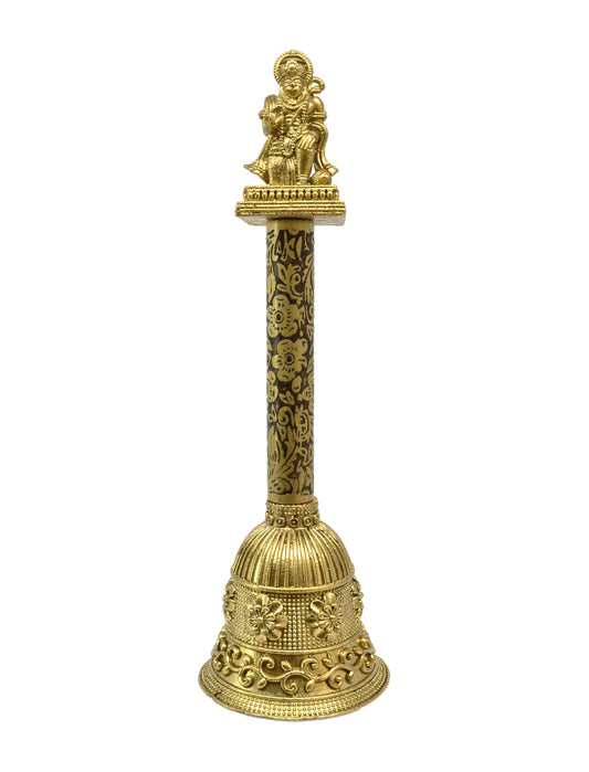 Traditional "Hanuman JI" Brass Antique Gold Plated BELL(Pooja Ghantee)