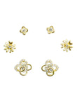 Flower Design CZ Brass Gold Plated Set Of 3 Combo Stud Earring - back view | Saloni Fashion Jewellery, Mumbai