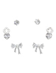 Bow Design CZ Brass Silver Plated Set Of 3 Combo Stud Earring - close-up detail | Saloni Fashion Jewellery, Mumbai