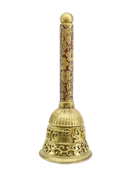 Traditional "Mahakaal Writing Word" Brass Antique Gold Plated BELL(Pooja Ghantee)
