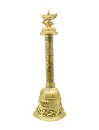 Traditional God Garuda and Shree Shyam Brass Antique Gold Plated Bell - close-up detail | Saloni Jewellery