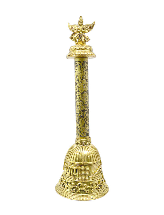Traditional "God Garuda and Shree Shyam" Brass Antique Gold Plated BELL(Pooja Ghantee)