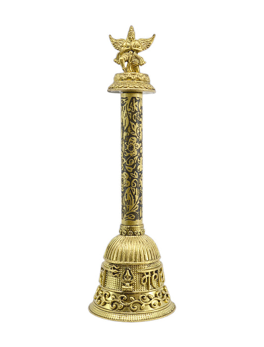Traditional "God Garuda and Mahakaal" Brass Antique Gold Plated BELL(Pooja Ghantee)