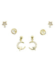 Star and Universal Design CZ Brass Gold Plated Set Of 3 Combo - close-up detail | Saloni Fashion Jewellery, Mumbai
