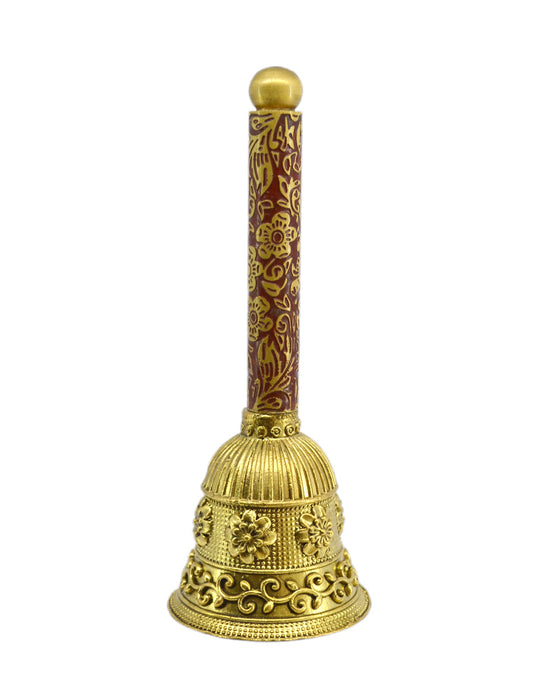 Traditional Flower Design Brass Antique Gold Plated BELL(Pooja Ghantee)