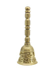 Traditional Swastik and OM Brass Antique Gold Plated Pooja Bell - close-up detail | Saloni Jewellery