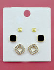 Square Shape Brass Gold Plated Set Of 3 Combo Stud Earring - side view | Saloni Fashion Jewellery, Mumbai