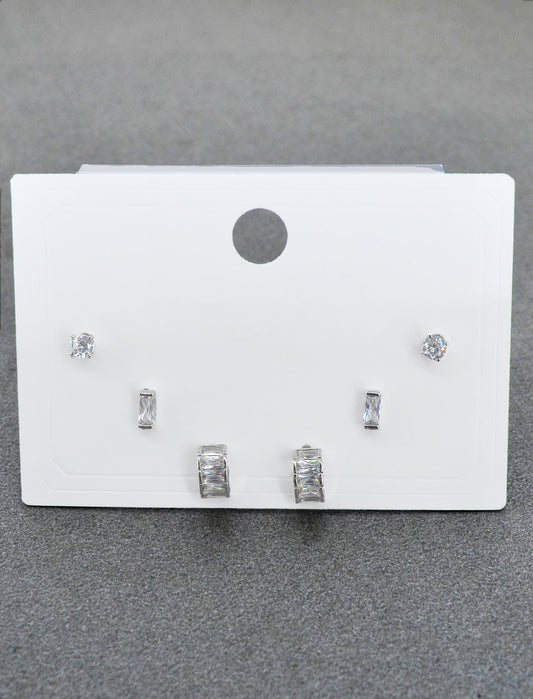 Fine Curve Shape Brass Silver Plated Set Of 3 Combo Stud Earring