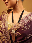 Traditional Temple Chain Lariat Black Bead Gold Plated Long Bead Chain - side view | Saloni Fashion Jewellery, Mumbai