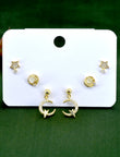 Star and Universal Design CZ Brass Gold Plated Set Of 3 Combo Stud - side view | Saloni Fashion Jewellery, Mumbai