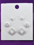 Square Shape Brass Silver Plated Set Of 3 Combo Stud Earring - side view | Saloni Fashion Jewellery, Mumbai