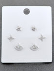 Star Design Brass Silver Plated Set Of 3 Combo Stud Earring - side view | Saloni Fashion Jewellery, Mumbai
