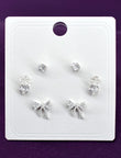 Bow Design CZ Brass Silver Plated Set Of 3 Combo Stud Earring - side view | Saloni Fashion Jewellery, Mumbai