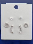 Smiling Face Shape CZ Brass Silver Plated Set Of 3 Combo Stud Earring - side view | Saloni Fashion Jewellery, Mumbai