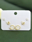 Heart and Bow Design CZ Brass Gold Plated Set Of 3 Combo Stud Earring - side view | Saloni Fashion Jewellery, Mumbai