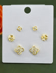 Flower Design CZ Brass Gold Plated Set Of 3 Combo Stud Earring - close-up detail | Saloni Fashion Jewellery, Mumbai