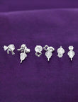 Bow Design CZ Brass Silver Plated Set Of 3 Combo Stud Earring - back view | Saloni Fashion Jewellery, Mumbai
